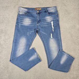 Mens Jeans Sz 38x32 Whiskers Distressed Straight Stretch Denim Skater Y2k READ